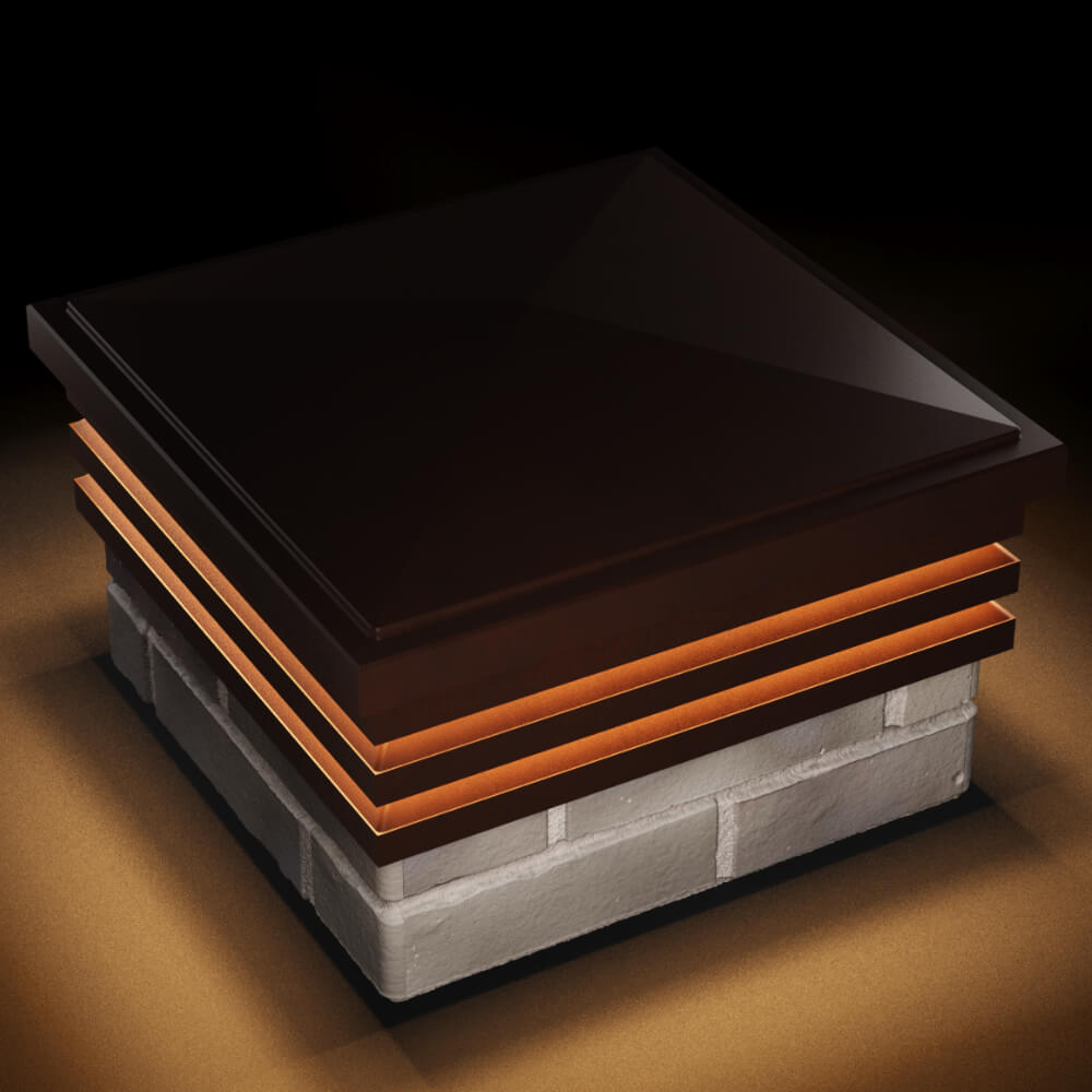 Колпак Zking Бона ХайТек Коричневый на столб 1.5х1.5 кирпича (385х385мм) с подсветкой в Тамбове фото