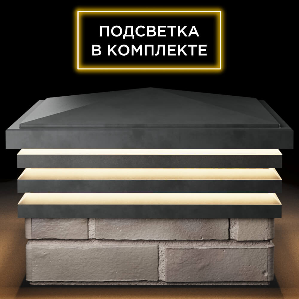 Колпак Zking Бона ХайТек Серый на столб 1.5х1.5 кирпича (385х385мм) с подсветкой Тамбов фото