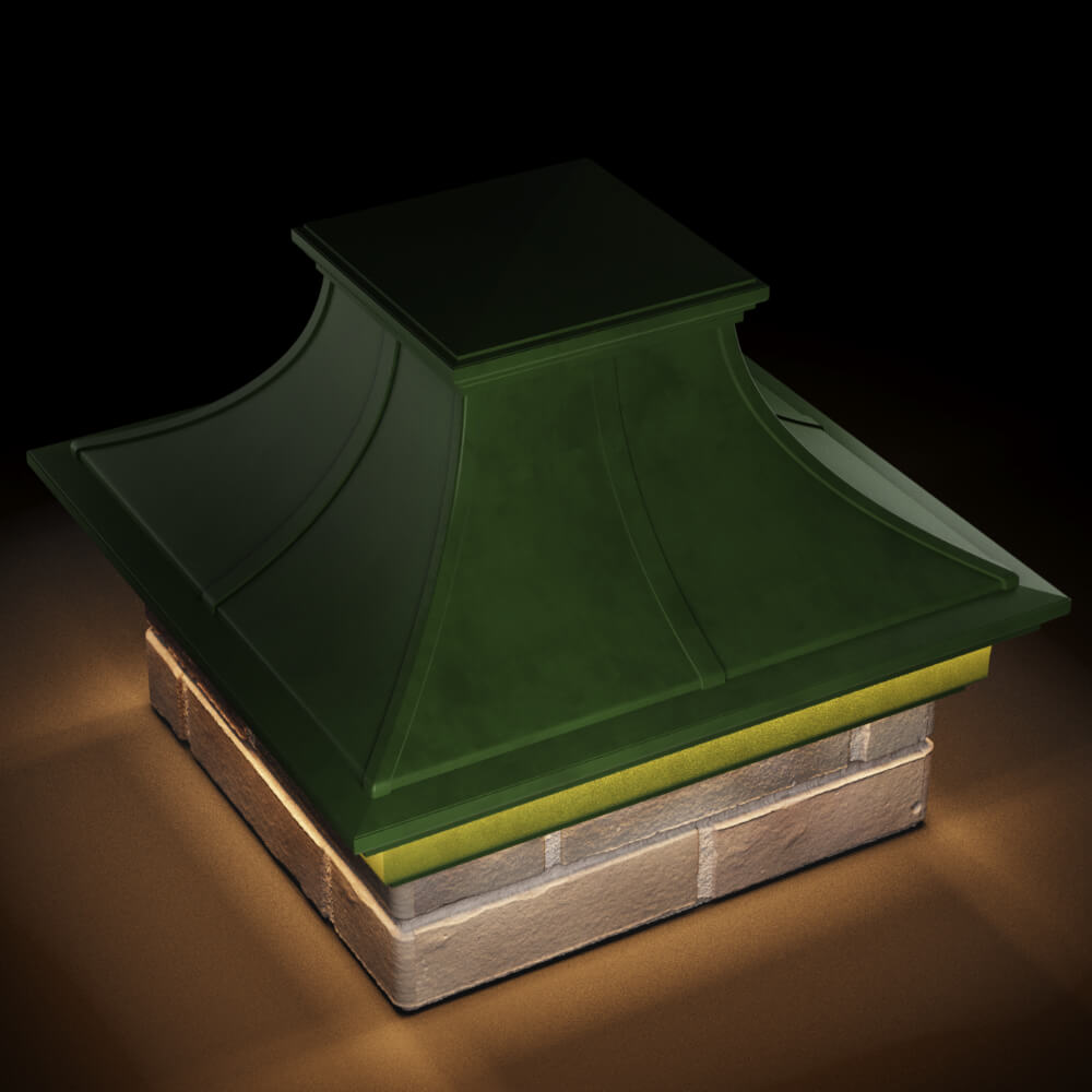 Колпак Zking Монблан Премиум Зеленый на столб 1.5х1.5 кирпича (385х385мм) с подсветкой в Тамбове фото