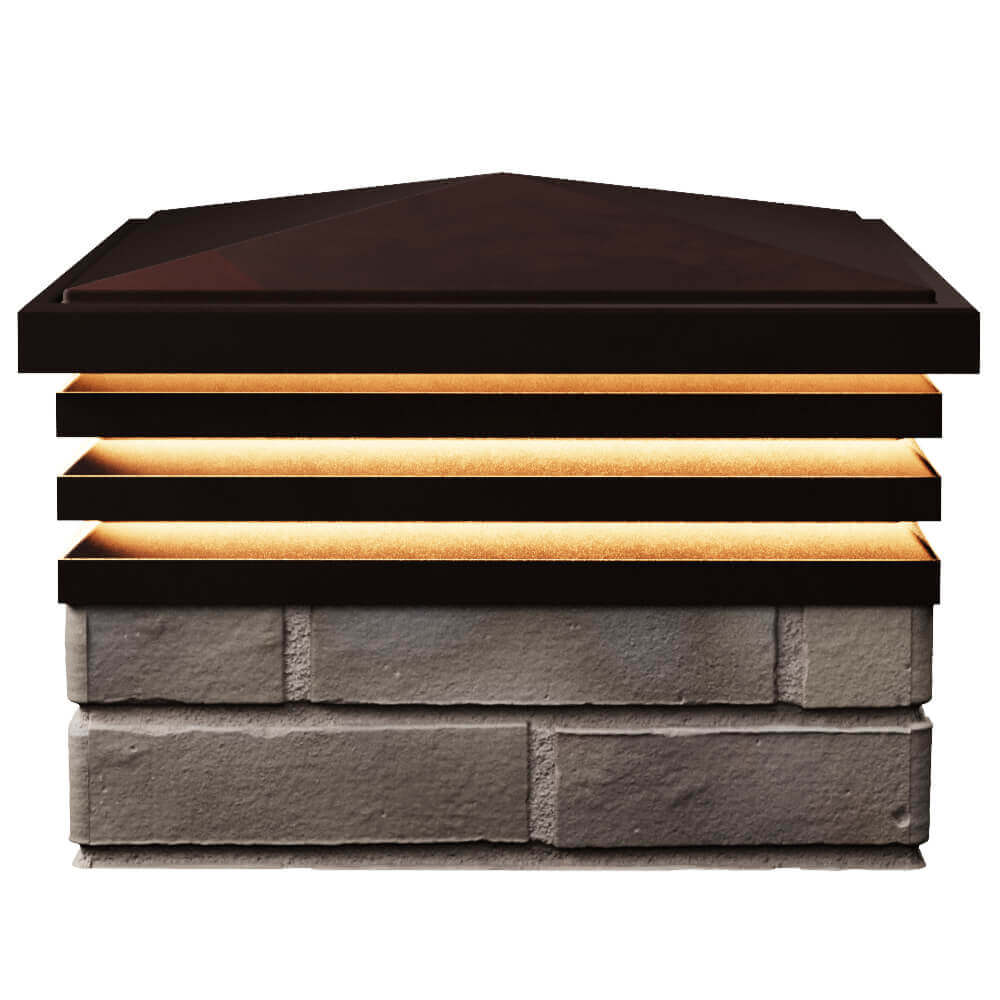 Колпак Zking Бона ХайТек Коричневый на столб 1.5х1.5 кирпича (385х385мм) с подсветкой в Тамбове фото